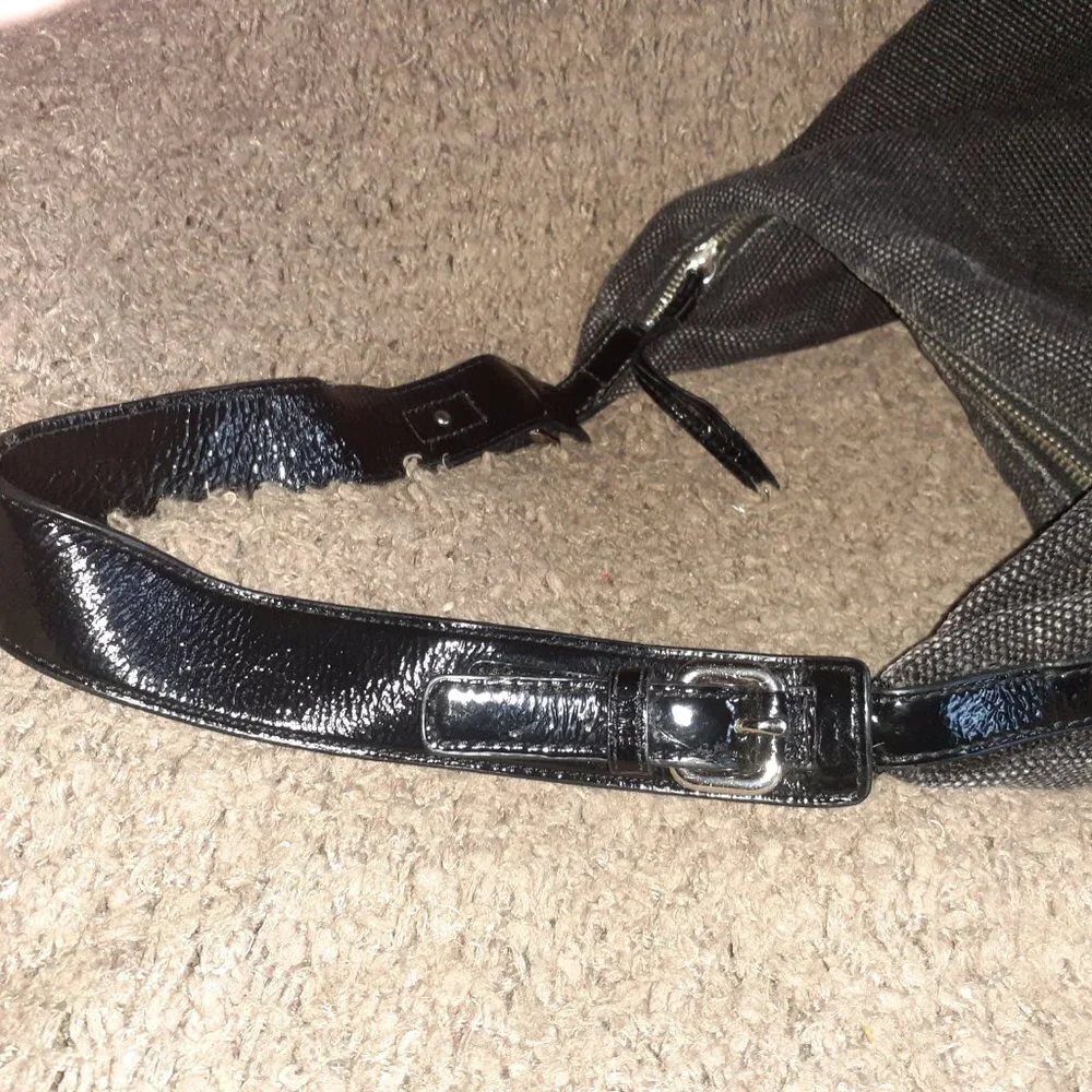 CLUB MONACO-Black Burlap & Patent Leather-Hobo